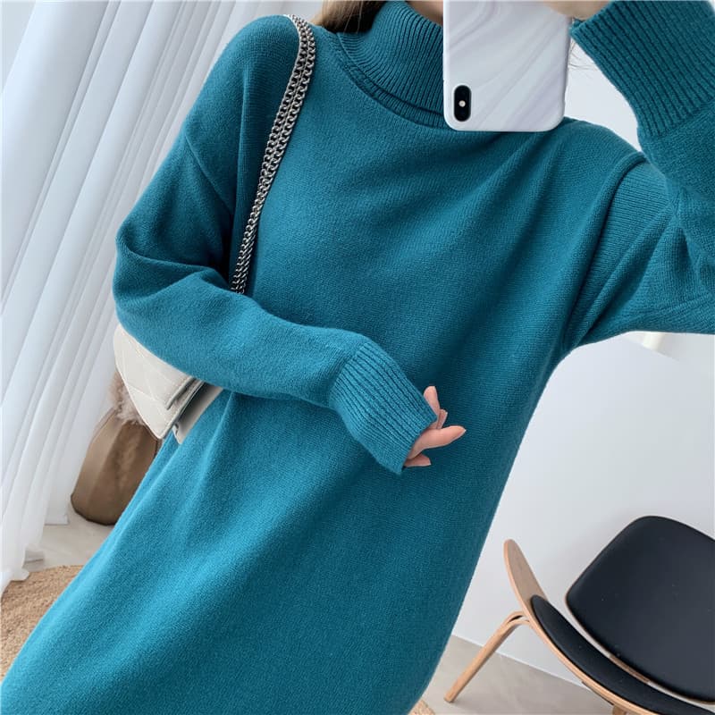ロングワンピース タートルネック ゆったりニットタートルネックロングワンピース