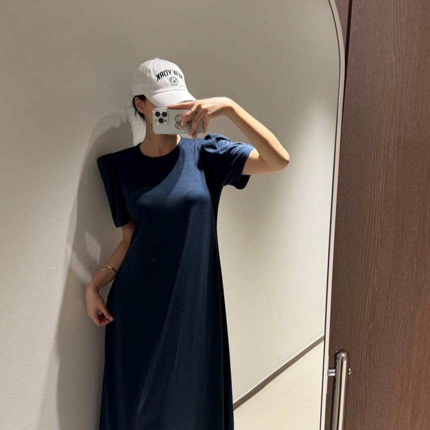 ロングワンピース 韓国風おしゃれ丸首マキシワンピース半袖