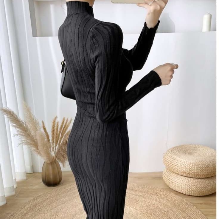 ロングワンピース シンプル美シルエットリブワンピース