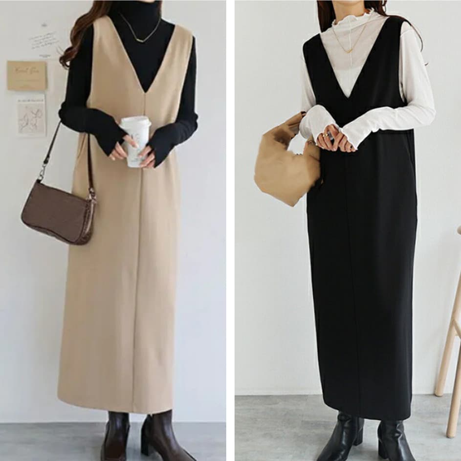 ロングワンピース ノースリーブロング丈ワンピース 重ね着風 春夏新作 上品