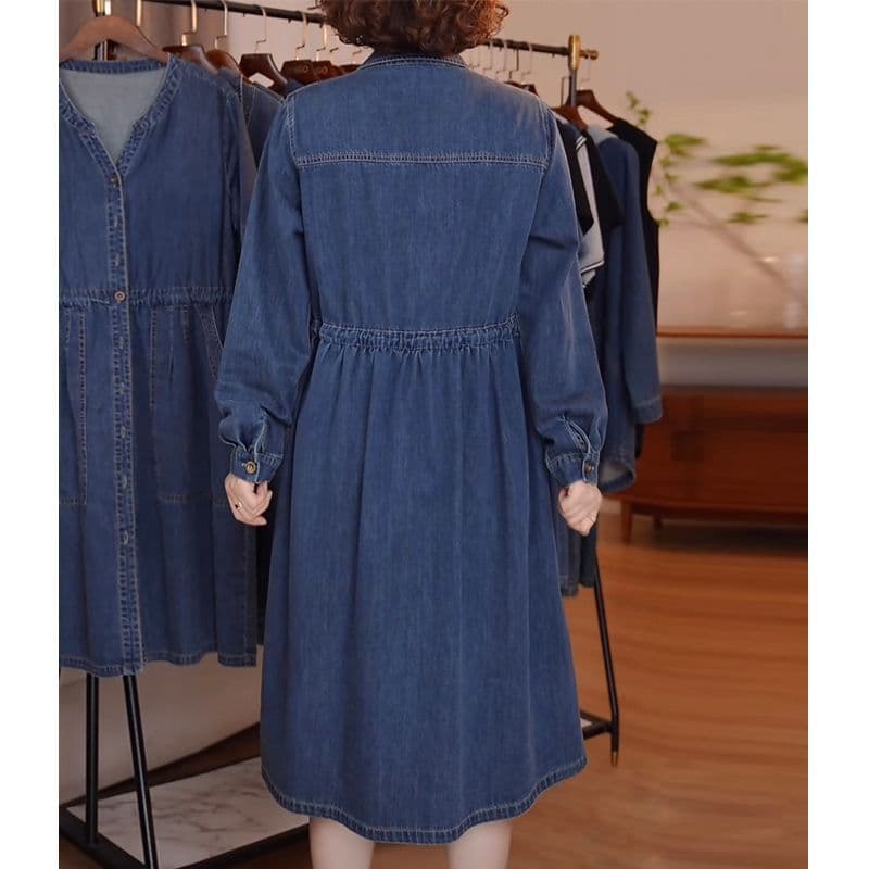 ロングワンピース ゆったり着こなすデニムシャツワンピース