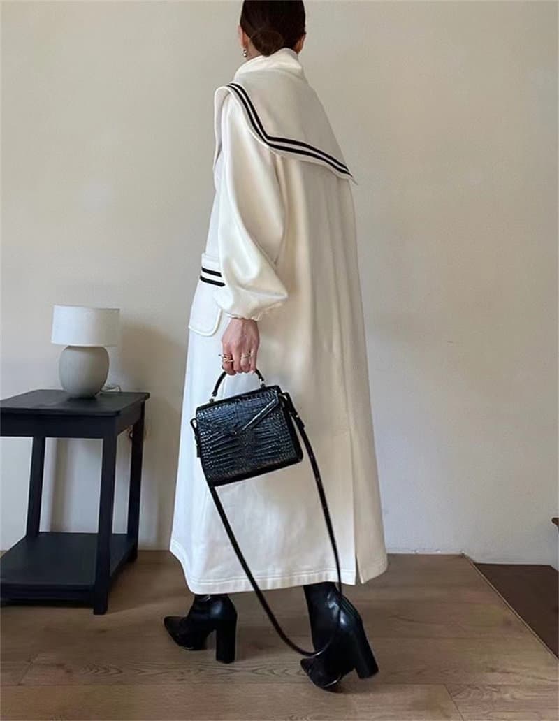 韓国風セーラー襟スウェットロングワンピース