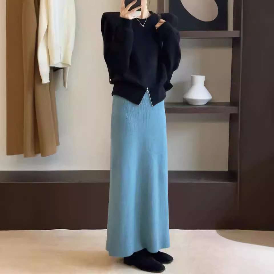 ロングワンピース シンプルニュアンス ニットロングワンピース