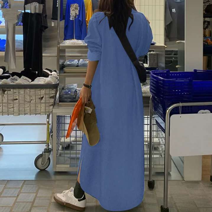 ロングワンピース カジュアルゆったりデニムワンピース