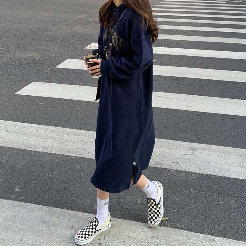 ロングワンピース ゆったりパーカーワンピース
