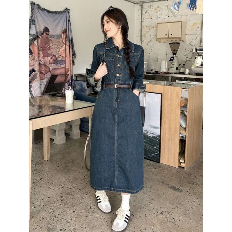 ロングワンピース クラシカル デニムワンピース