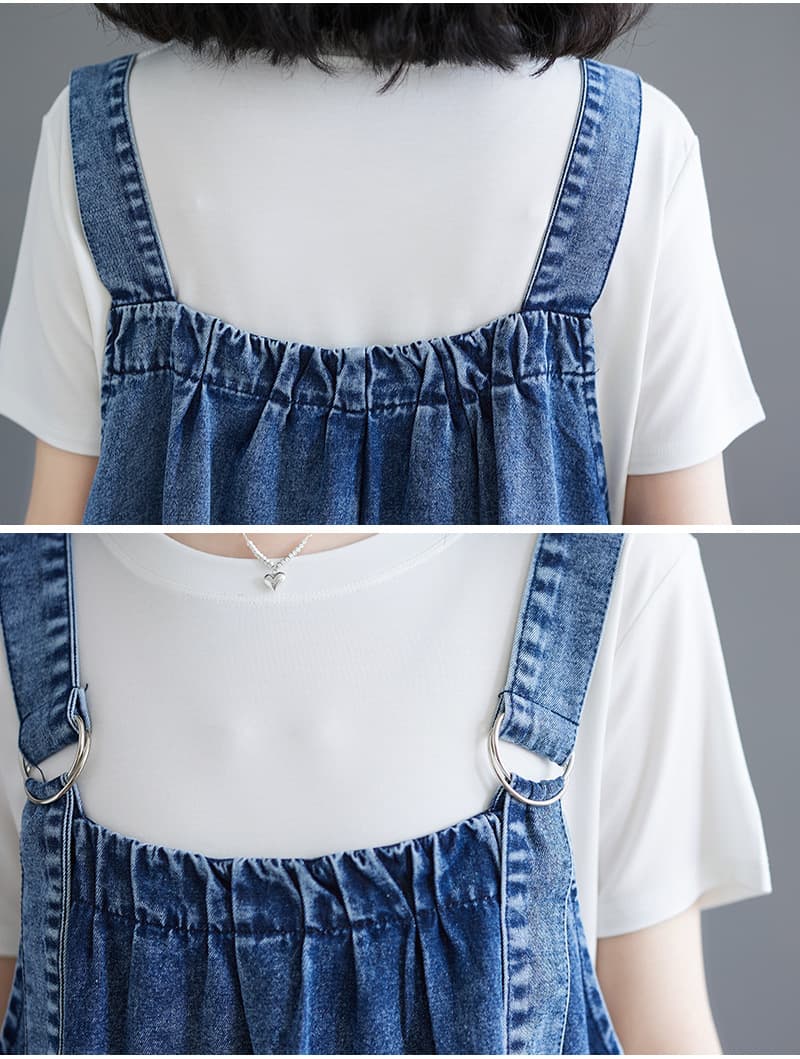 ロングワンピース ゆったりデニムサロペットワンピース