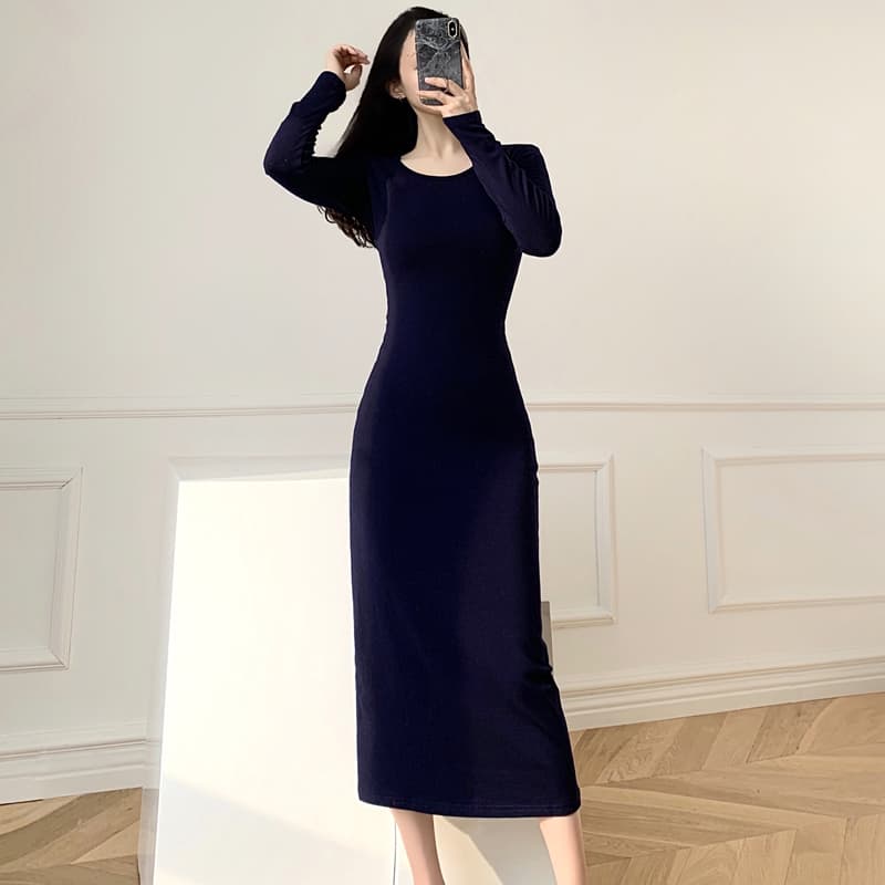 ロングワンピース ニット すっきりシルエット ニットワンピース