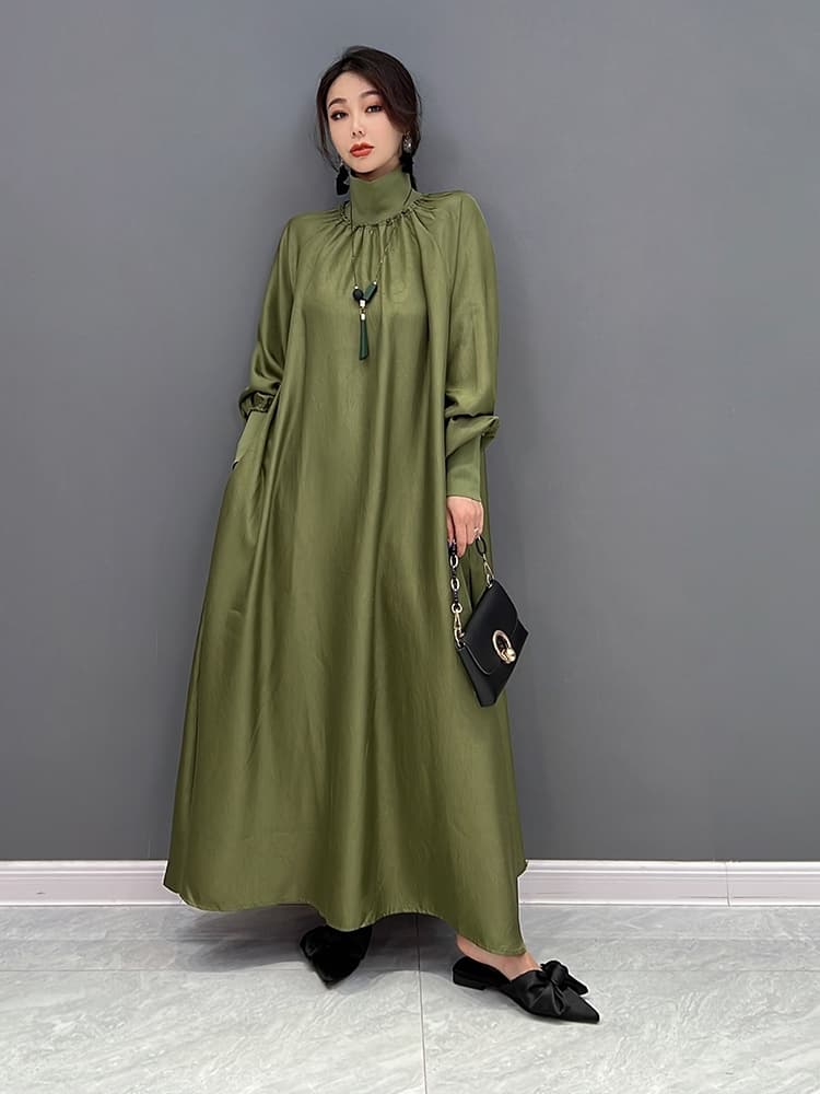 ロングワンピース タートルネック 優雅なシルエット タートルネック ゆったりワンピース