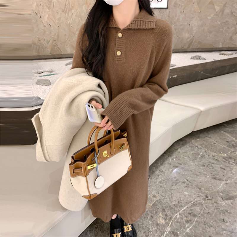 ロングワンピース ゆったりハイネックワンピース