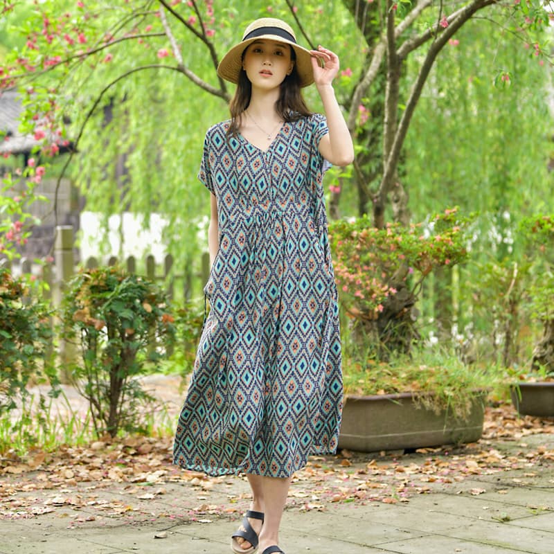 ロングワンピース ニット シンプルダイヤ柄ロングワンピース