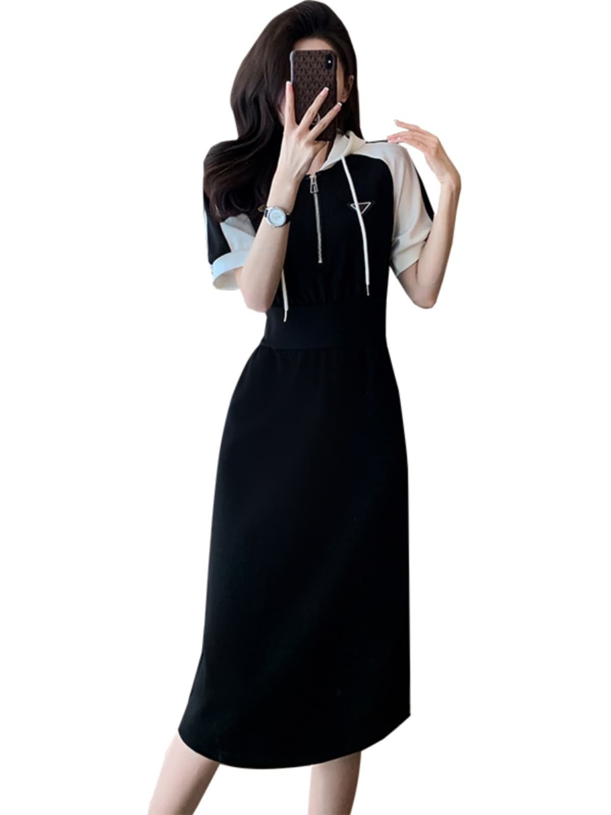 ロングワンピース スウェット バイカラー切替ジップロングワンピース