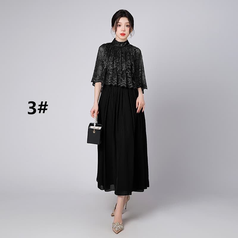 結婚式 披露宴 フォーマルドレス レース袖ロングワンピース