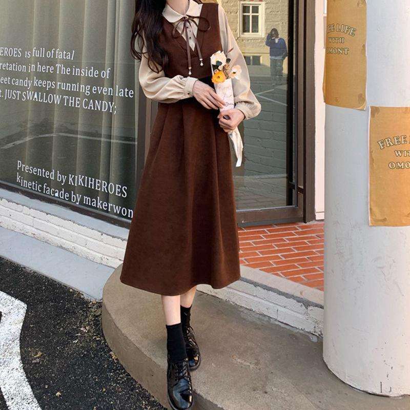 ロングワンピース クラシカル リボン ジャンパースカート