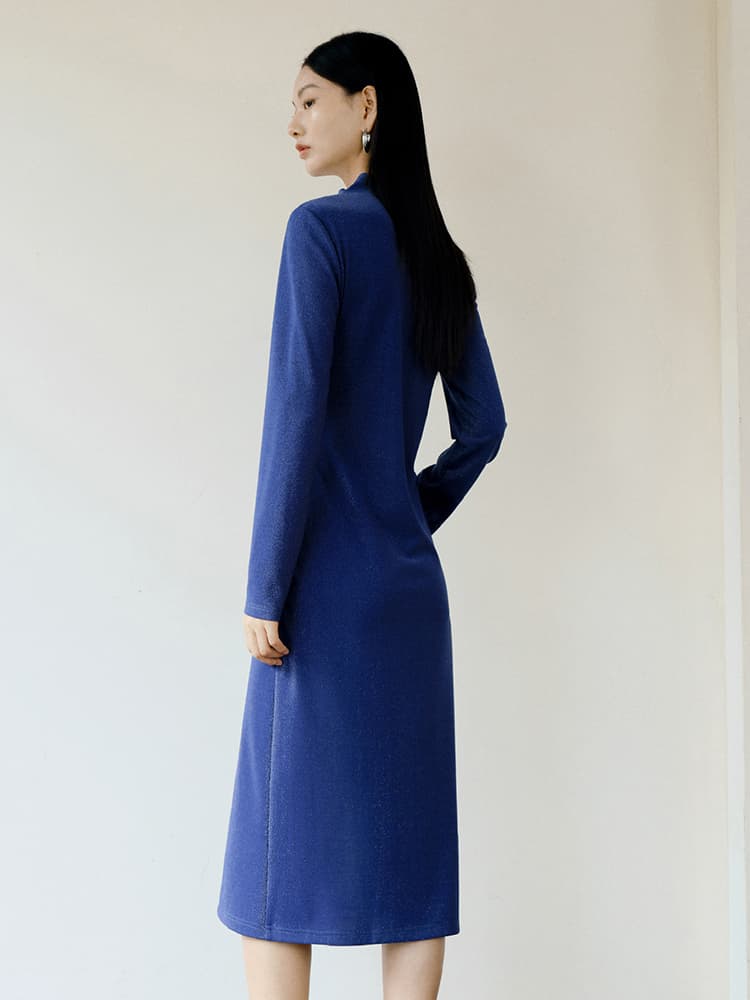 ワンピース タートルネック 優美なドレープ入りタートルネックワンピース