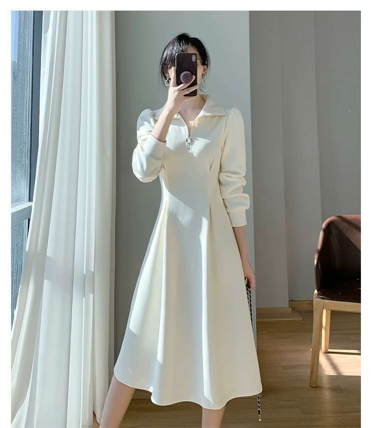 ロングワンピース ジップスタンドカラーニットワンピース