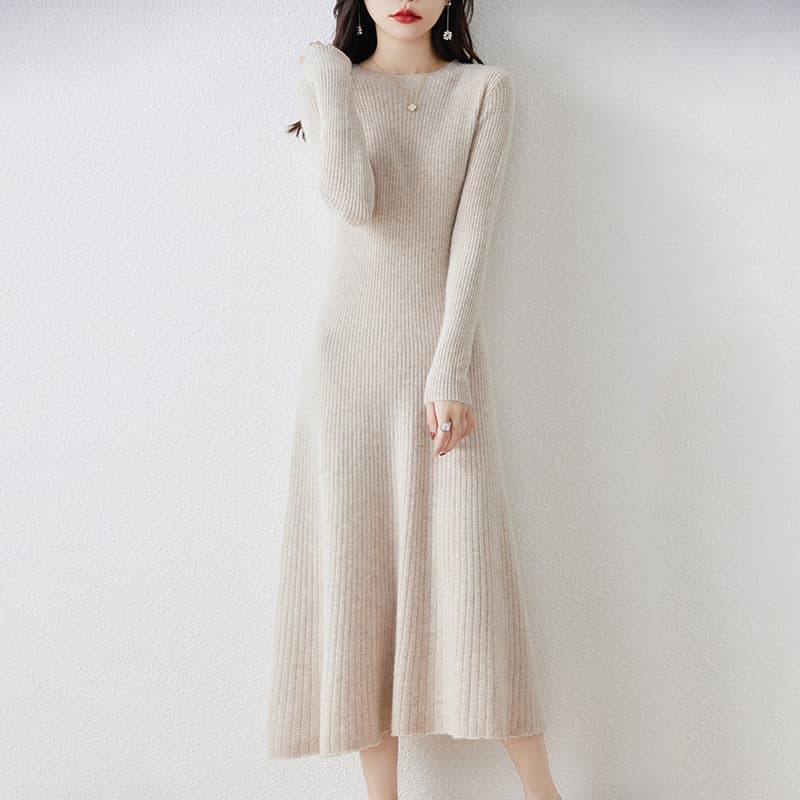ロングワンピース リブ編みすっきりシルエットワンピース