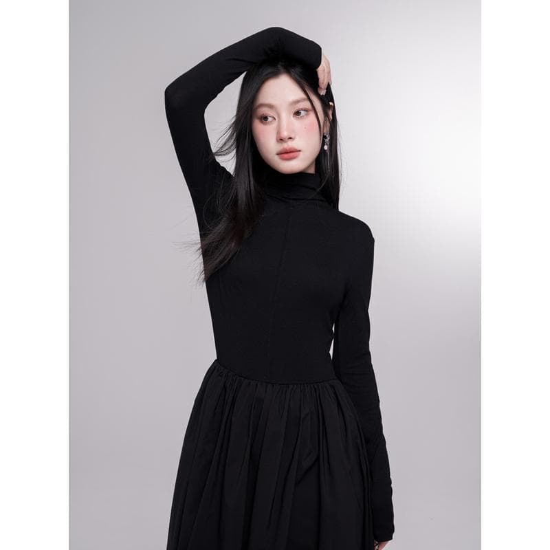 ロングワンピース タートルネック 優美シルエット タートルネックロングワンピース