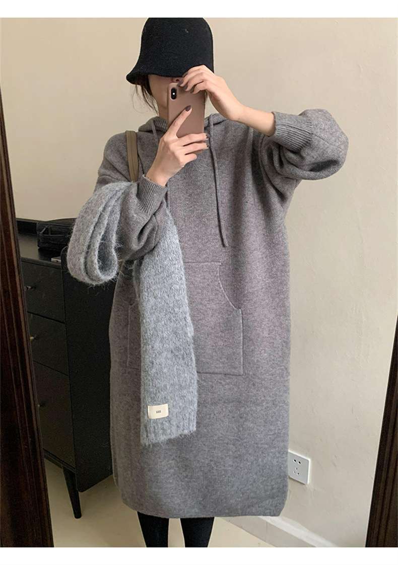 ロングワンピース ゆったりフード付きスウェットロングワンピース