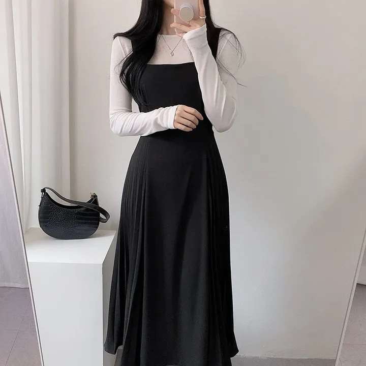 ロングワンピース しなやか優美シルエットジャンパースカート