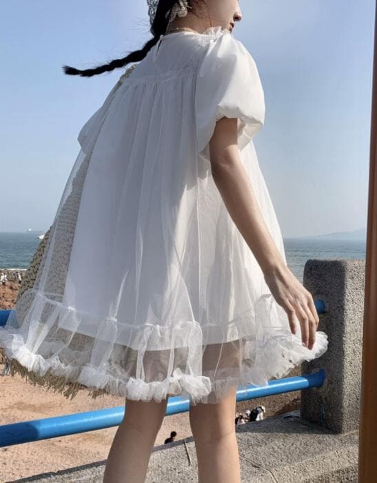 ロングワンピース レース半袖ワンピース 刺繍チュニック風 女性用