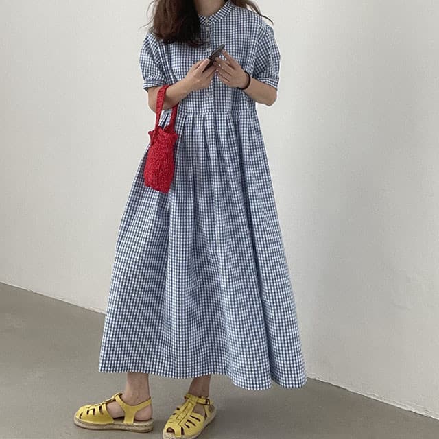 ロングワンピース チェック柄シャツワンピース ロング丈 女性用 ゆったりきれいめ
