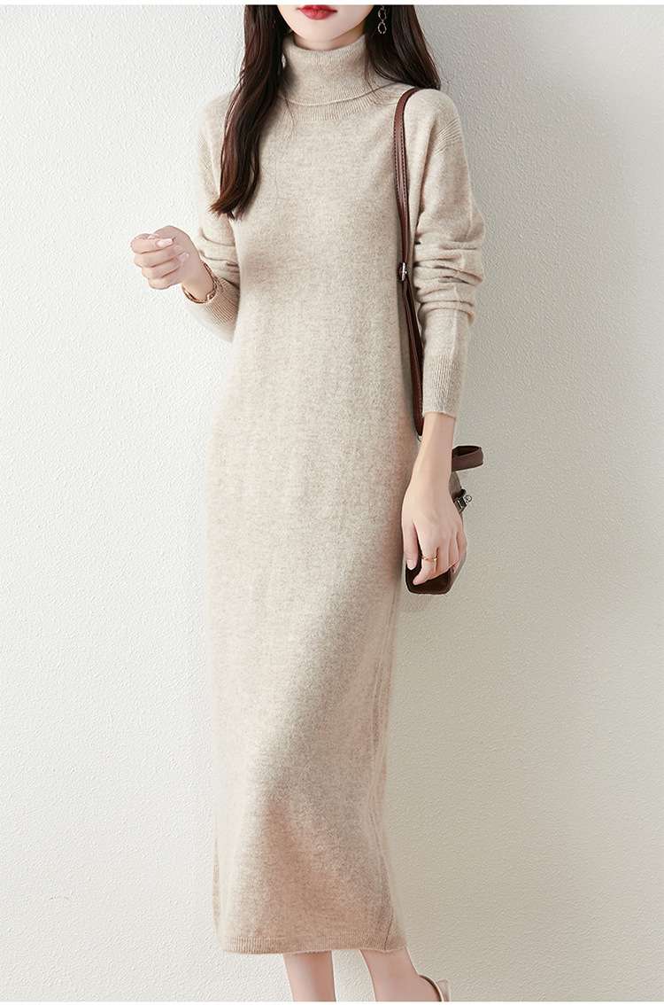 ロングワンピース タートルネック ニット ミモレ丈ワンピース