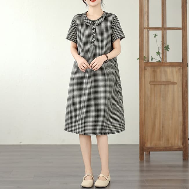 ロングワンピース 二〇二六年新作 女性用 ギンガムチェック シャツワンピース