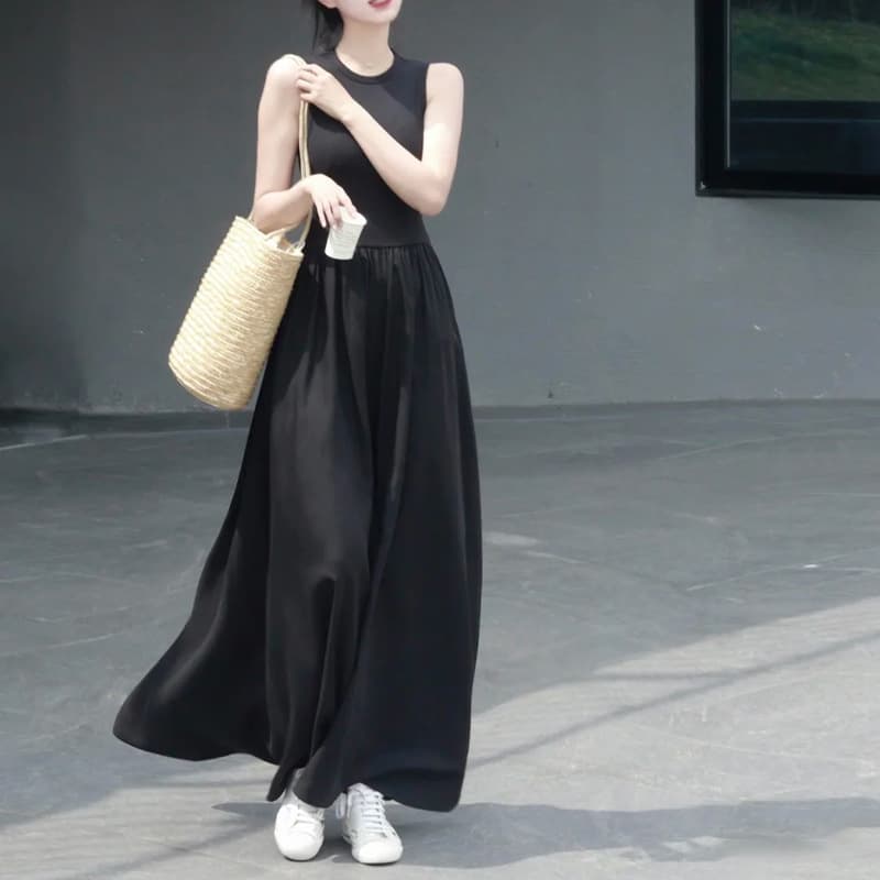 無地ノースリーブロングワンピース女性用