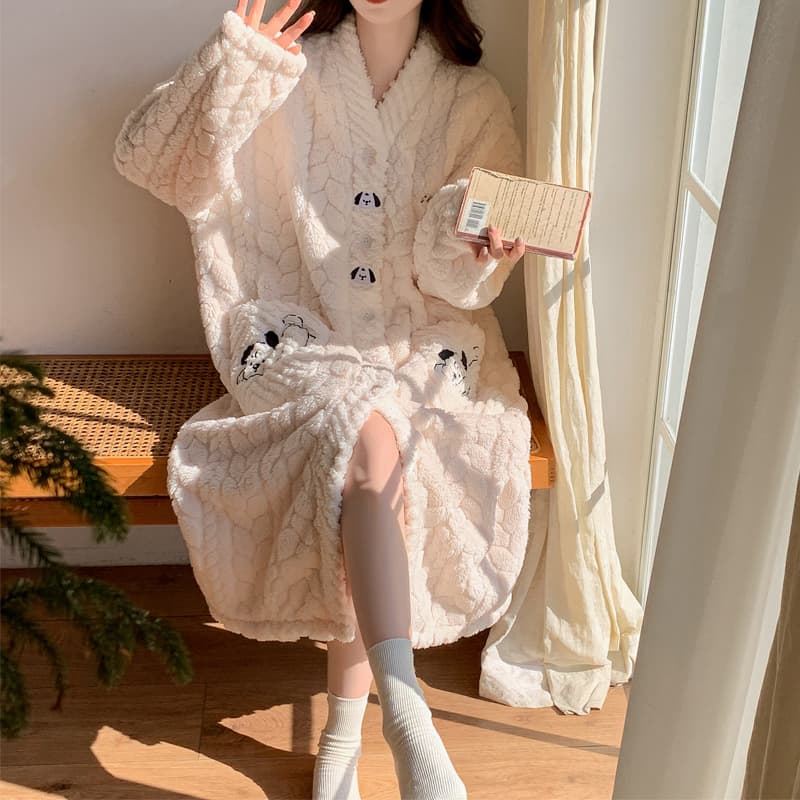 ロングワンピース 暖かいニット素材パジャマワンピース13色展開レディースルームウェア