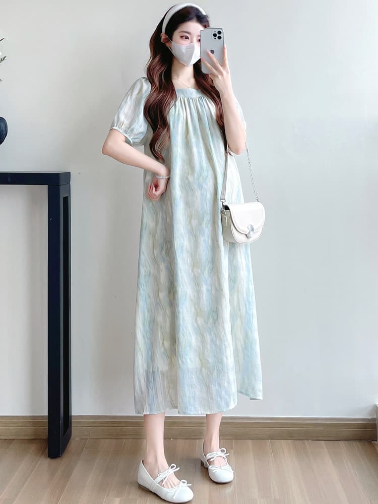 ロングワンピース レース 水彩模様のふんわりレースワンピース