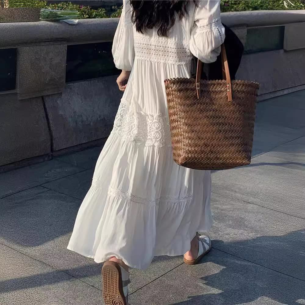 ロングワンピース 優美なレース切替フェミニンマキシワンピース
