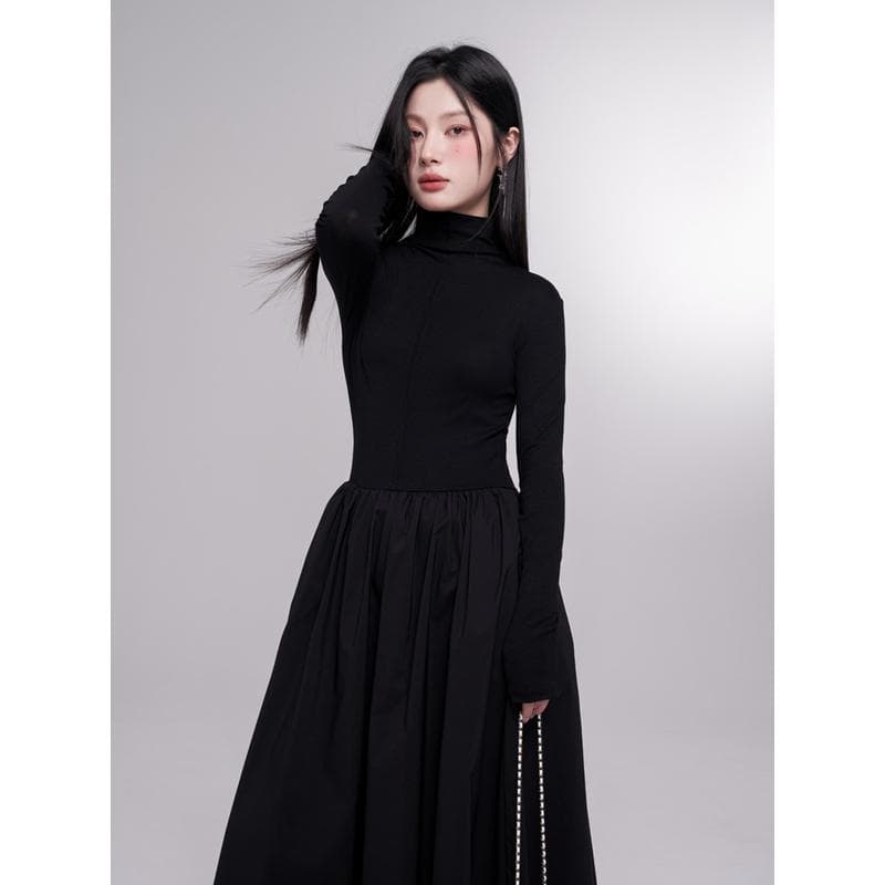 ロングワンピース タートルネック 優美シルエット タートルネックロングワンピース