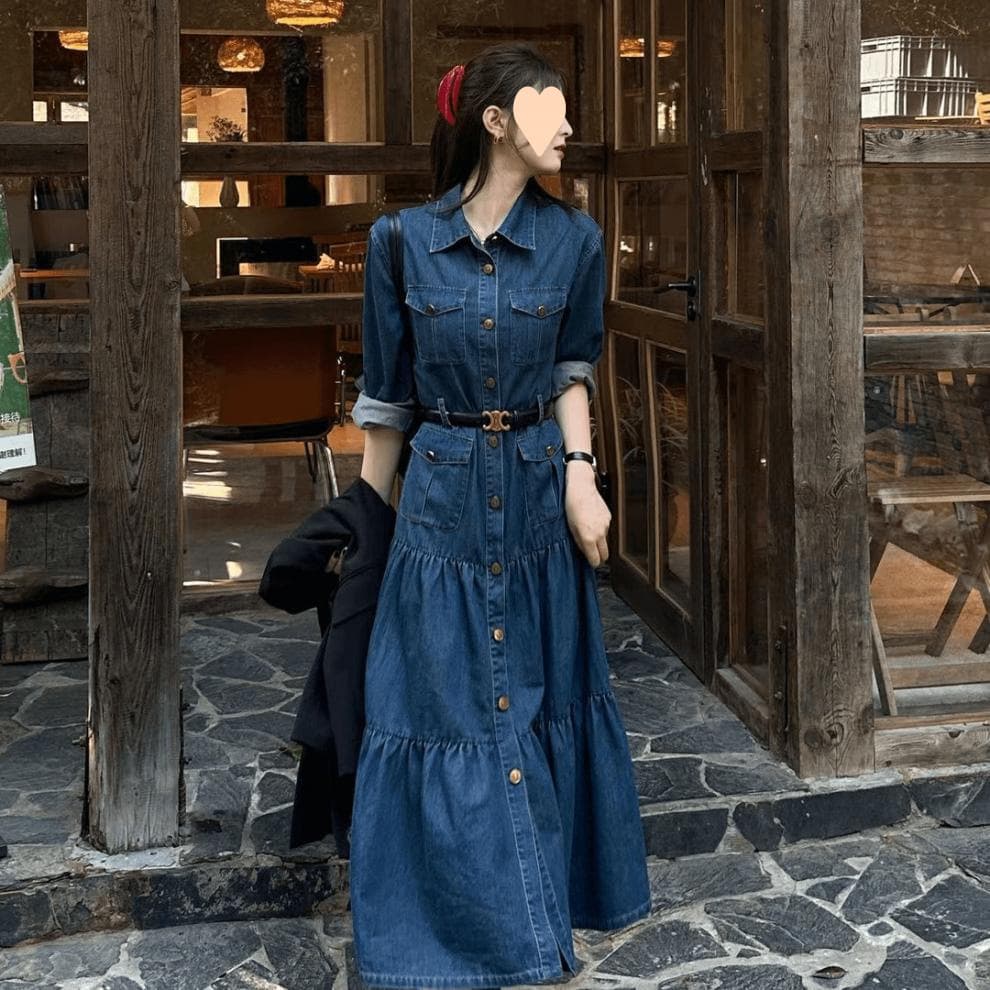 ロングワンピース 優美な階段フレアティアードワンピース