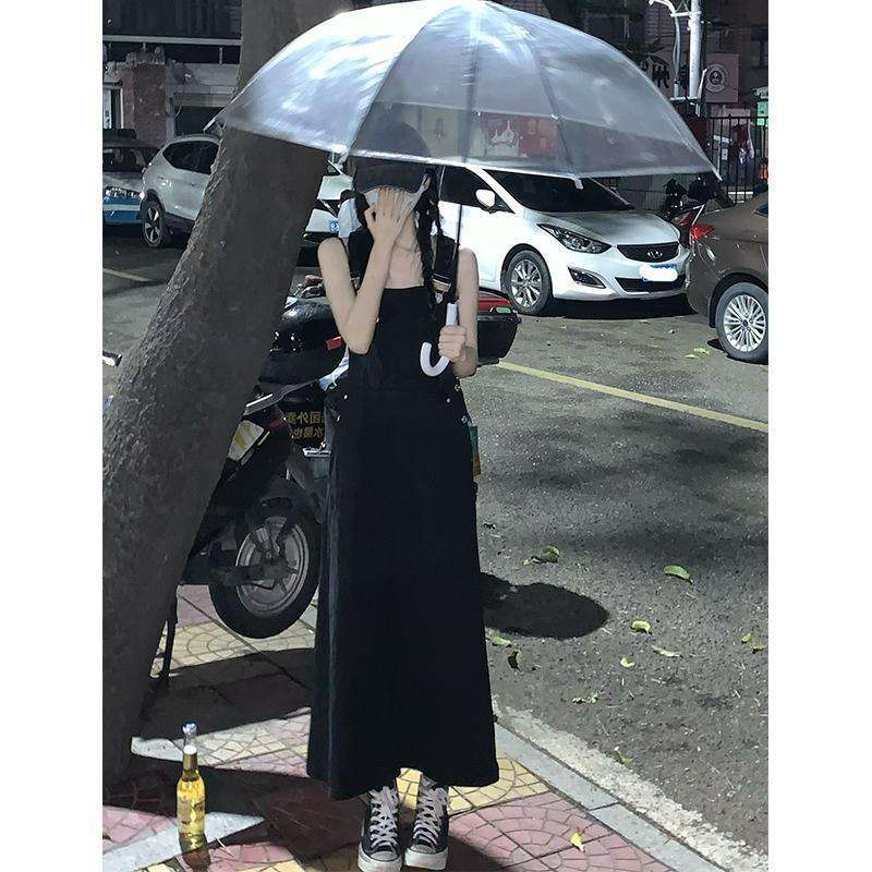 ロングワンピース サロペットデニムワンピース