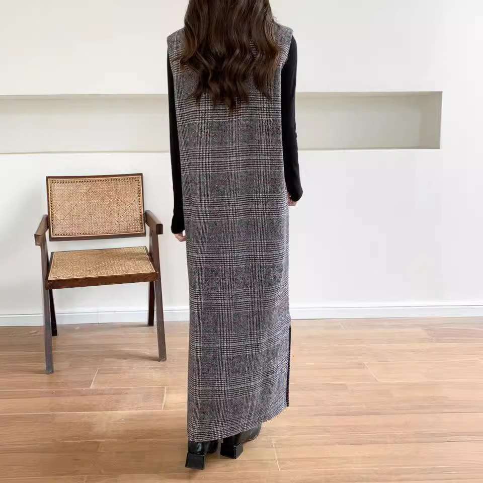 ロングワンピース シンプル格子柄ジャンパースカート