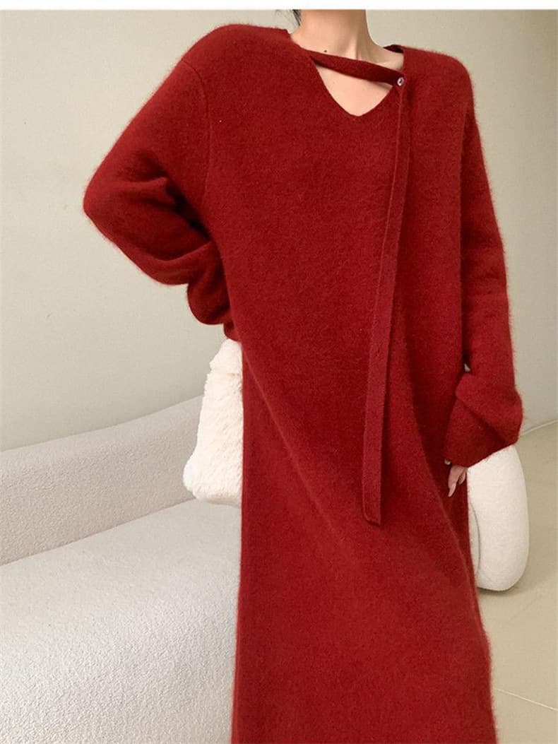 ロングワンピース ふんわり柔らか優美ニットワンピース