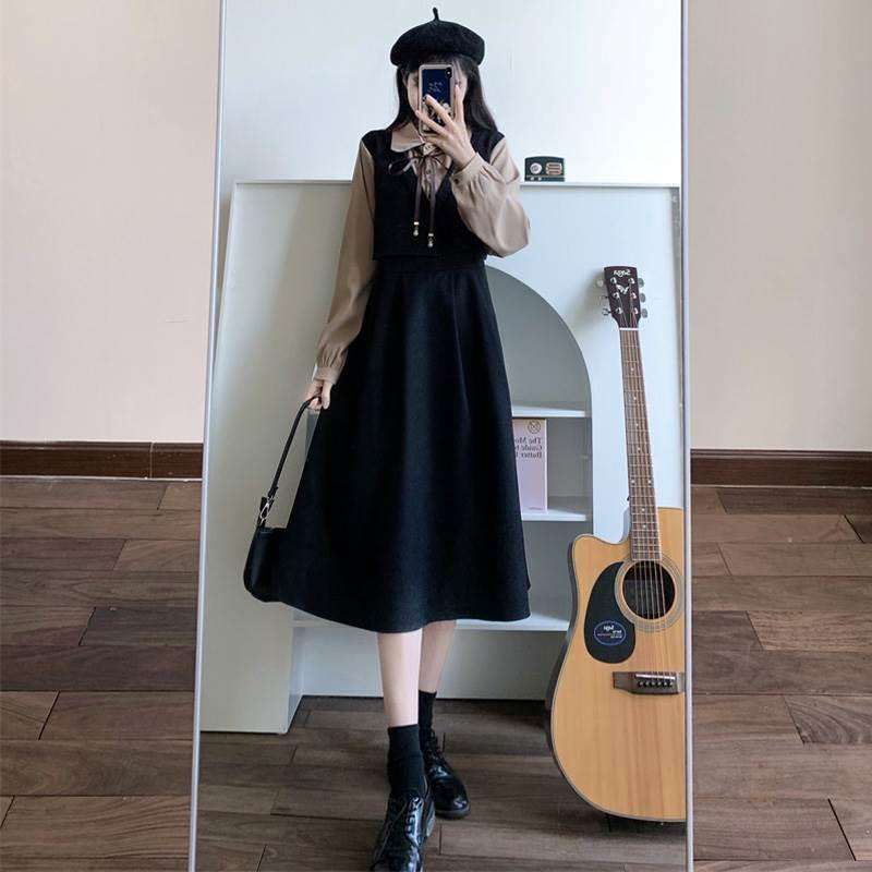 ロングワンピース クラシカル リボン ジャンパースカート