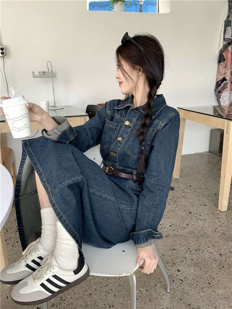 ロングワンピース クラシカル デニムワンピース