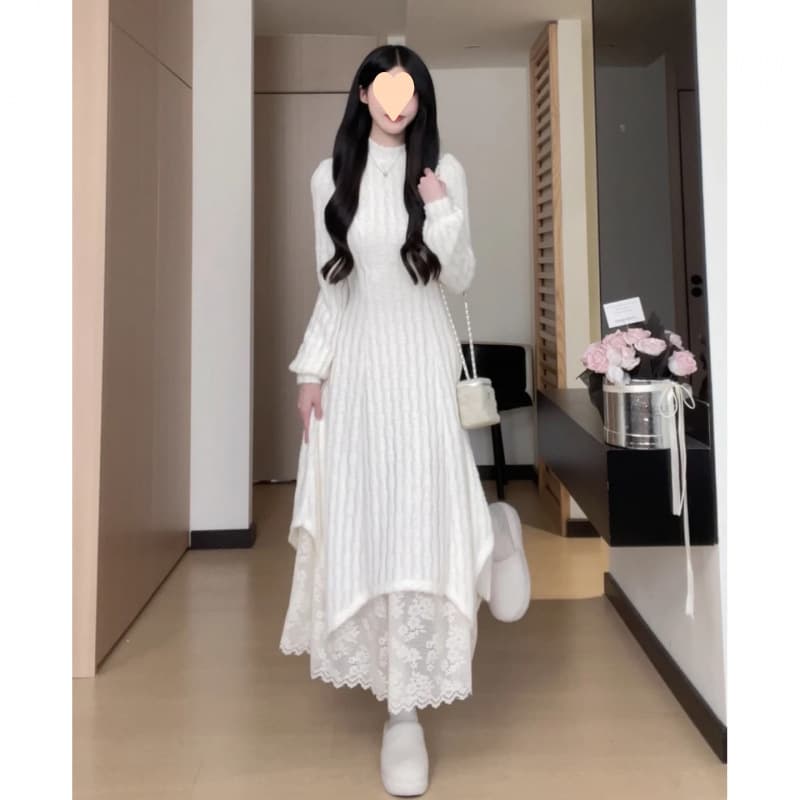 ロングワンピース レース付きプリンセスマキシワンピース