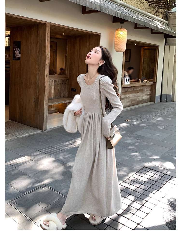 ロングワンピース シャーリング プリンセスニットワンピース