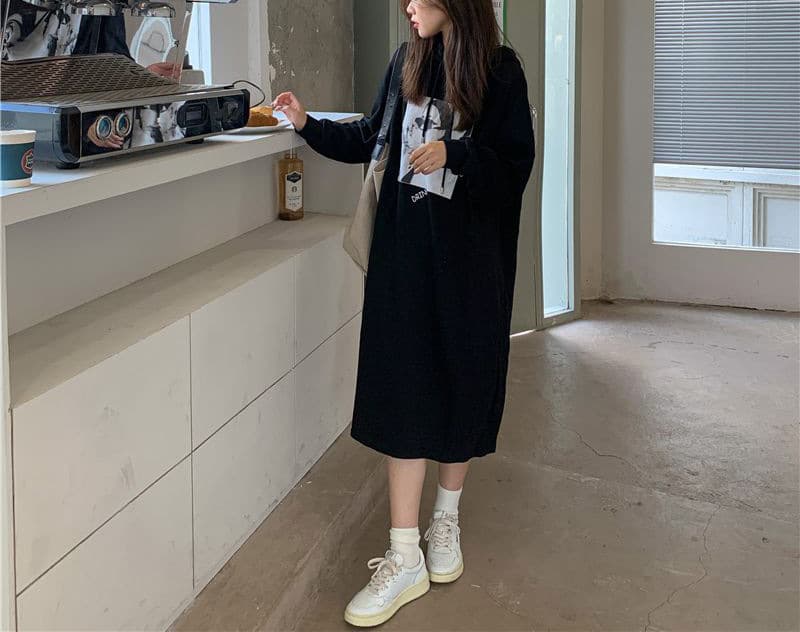 ロングワンピース フード付き切替ゆるふわワンピース
