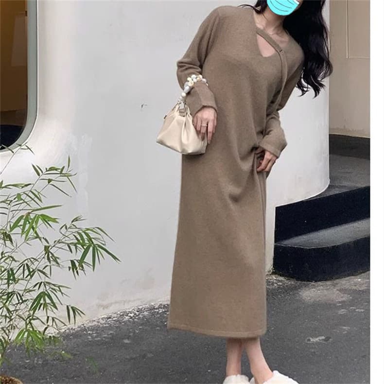 ロングワンピース ふんわり柔らか優美ニットワンピース