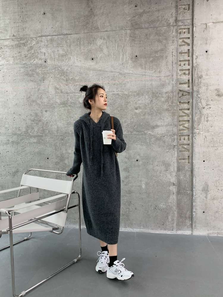 ロングワンピース ゆったりリブニット ロングワンピース