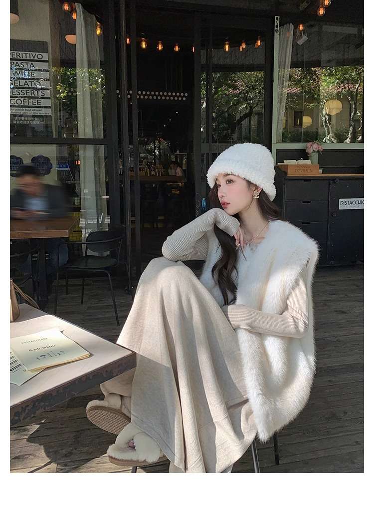 ロングワンピース シャーリング プリンセスニットワンピース