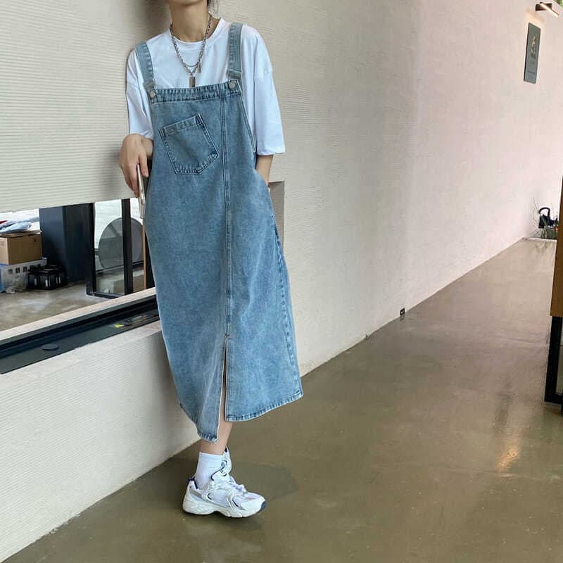 ロングワンピース シンプルゆったり涼やかデニムワンピース