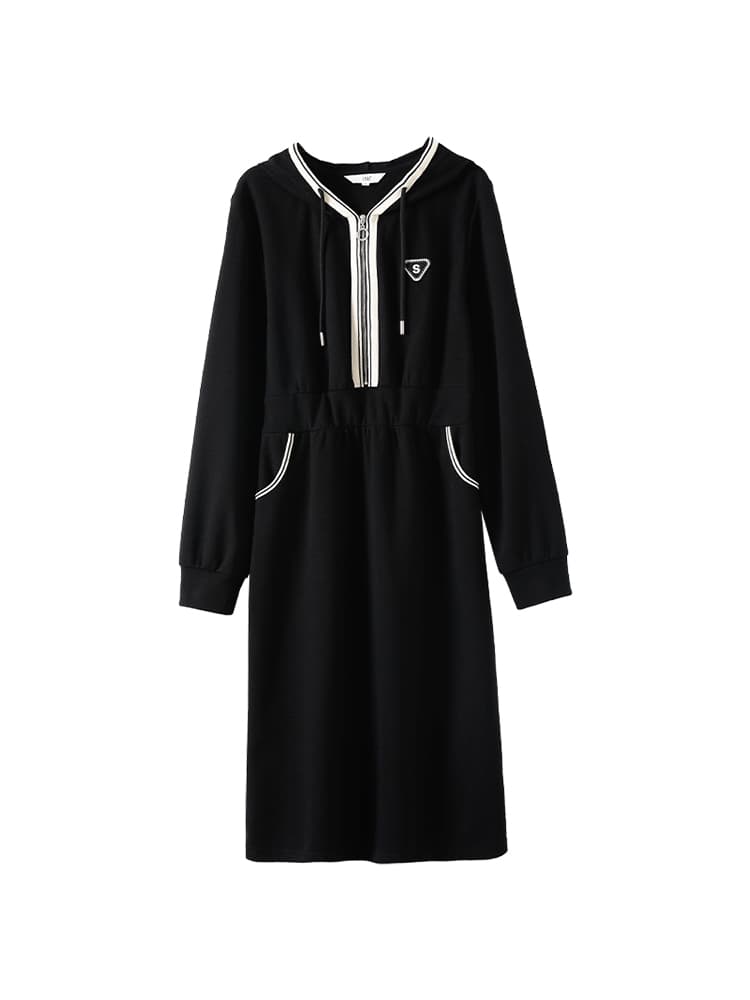ロングワンピース スウェット ハーフジップ フード付きロングワンピース