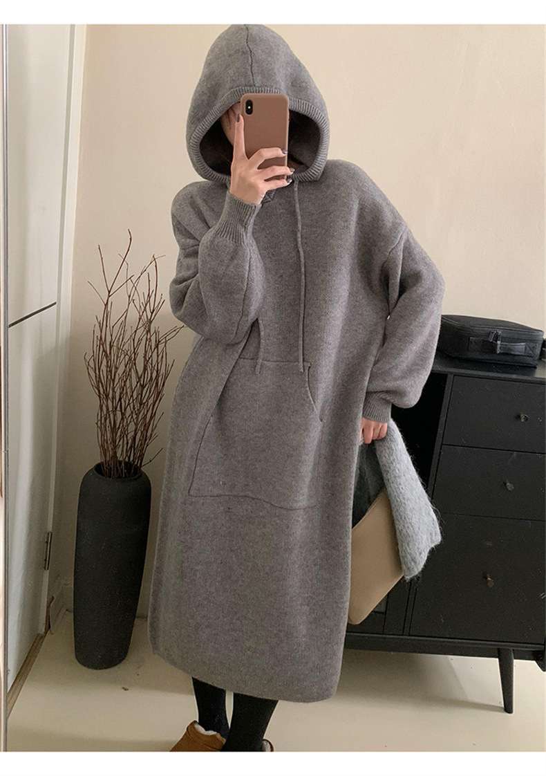 ロングワンピース ゆったりフード付きスウェットロングワンピース