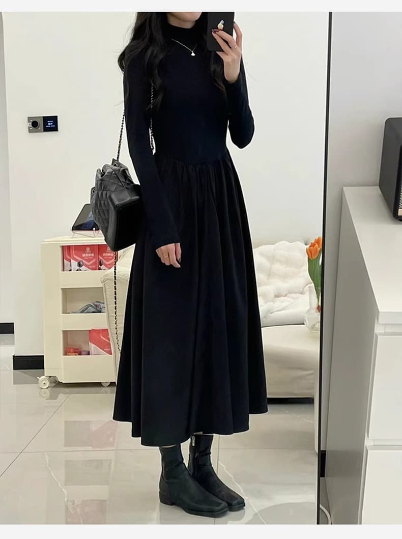 ロングワンピース スリムフィット ハイネックワンピース