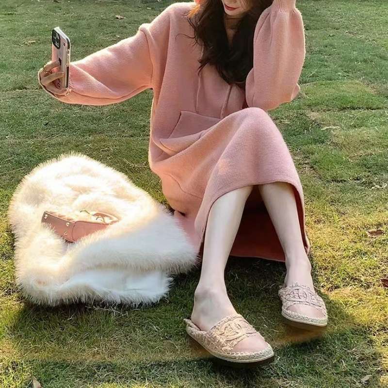 ロングワンピース ゆったりフード付きスウェットロングワンピース